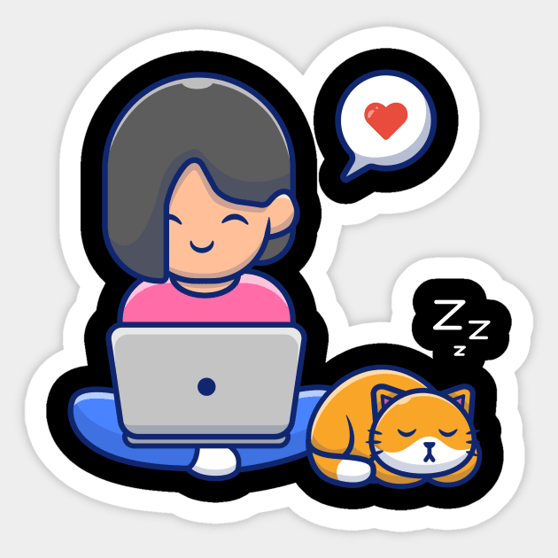 Cute girl operating laptop cartoon Sticker by Catalyst Labs